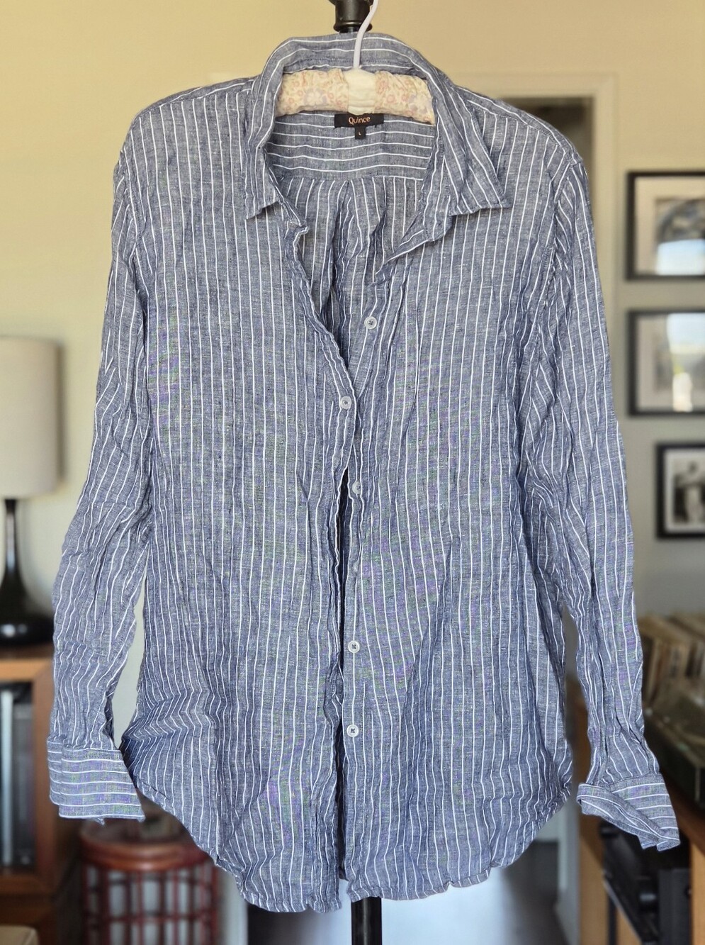 Quince Women’s Chambray Striped Linen Button-Down Shirt